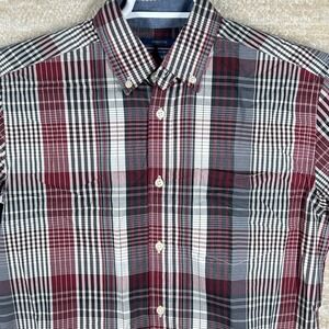Mason James Mens Dark Academia Plaid Stretch Button Down Shirt Burgundy S